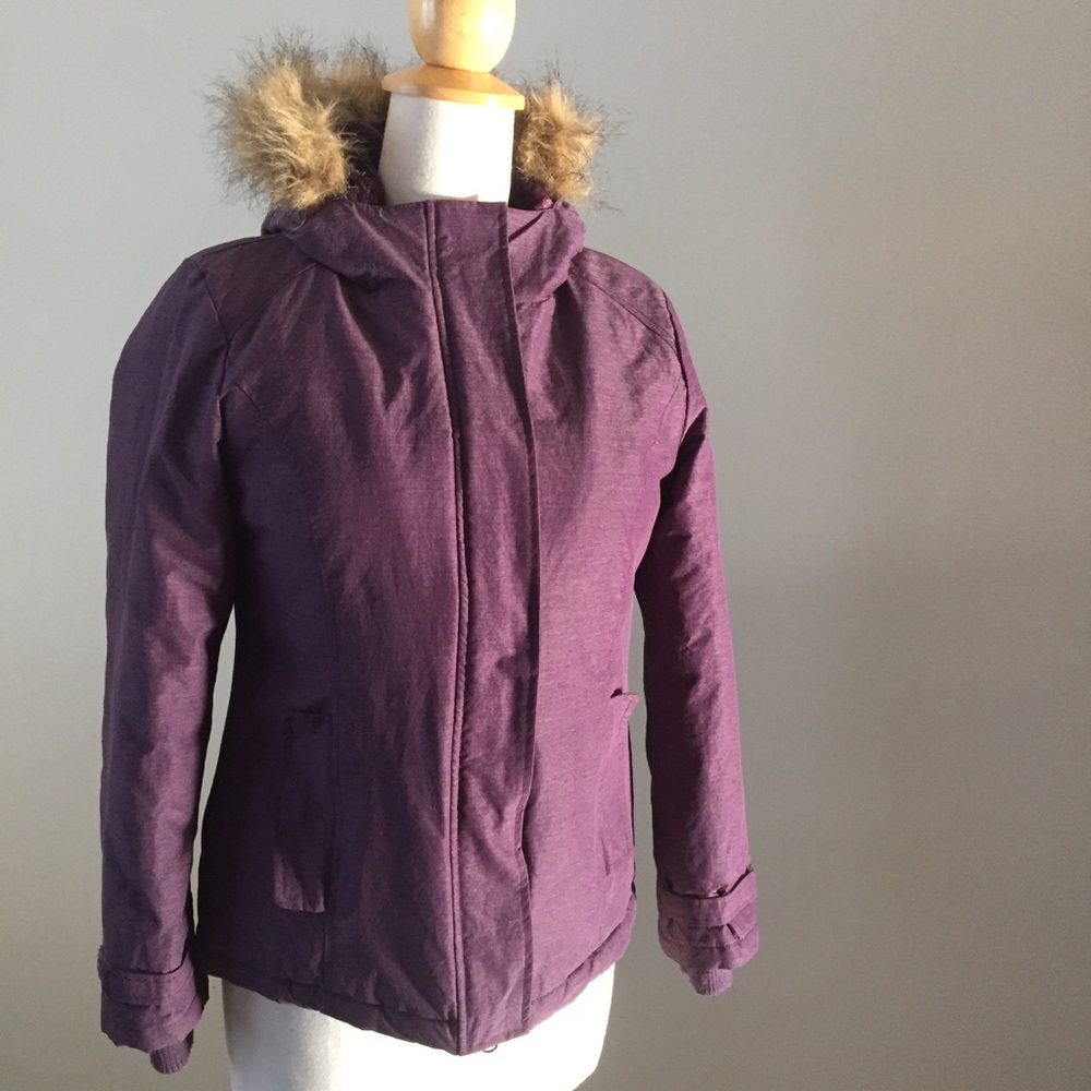 Girls XL 14 Faux Fur Hooded Winter Coat, Purple